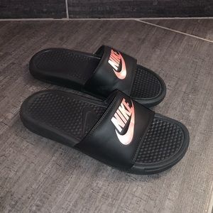 Nike Slides with Light Pink Glittery Logo
